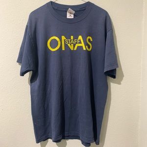 ONAS Staff Simple Text Quote Graphic Random Shirt Blue Yellow Vintage Essential